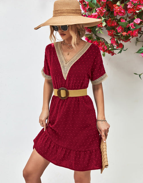 Load image into Gallery viewer, Contrast V-Neck Short Sleeve Mini Dress
