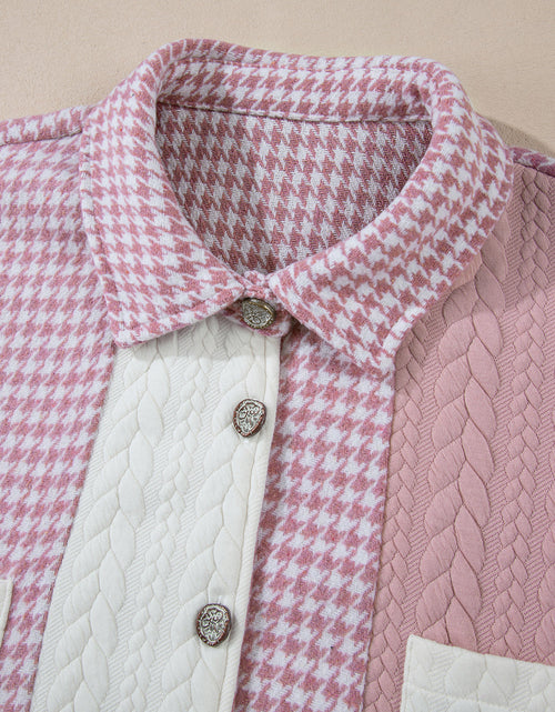 Load image into Gallery viewer, Color Block Houndstooth Collared Neck Shacket
