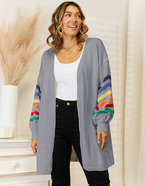Load image into Gallery viewer, Angel Wings Striped Open Front Dropped Shoulder Cardigan
