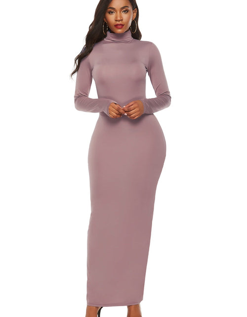 Load image into Gallery viewer, Mock Neck Long Sleeve Maxi Slim Dress
