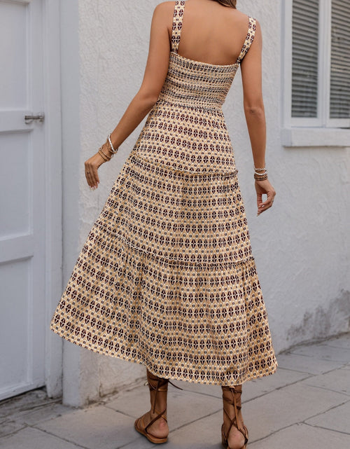 Load image into Gallery viewer, Printed Tiered Wide Strap Midi Dress
