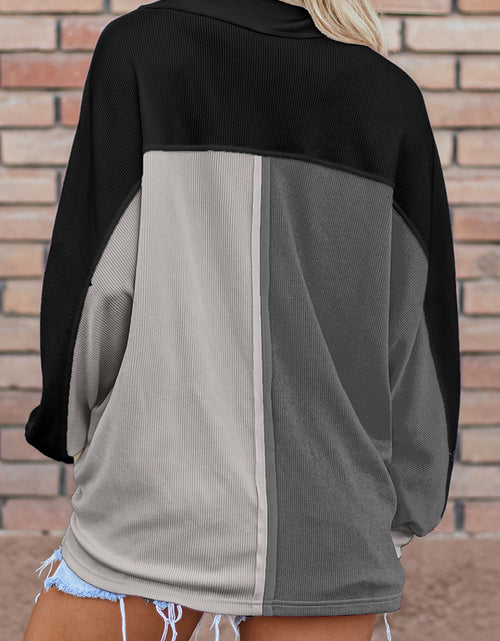 Load image into Gallery viewer, Color Block Collared Neck Long Sleeve Sweatshirt
