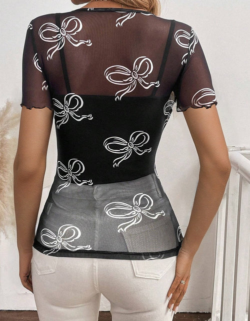 Load image into Gallery viewer, Bow Mesh Round Neck Short Sleeve T-Shirt
