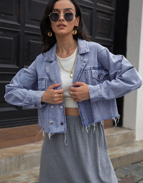 Load image into Gallery viewer, Lapel Collar Long Sleeve Denim Jacket
