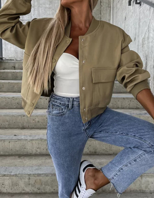 Load image into Gallery viewer, Baseball Collar Dropped Shoulder Jacket
