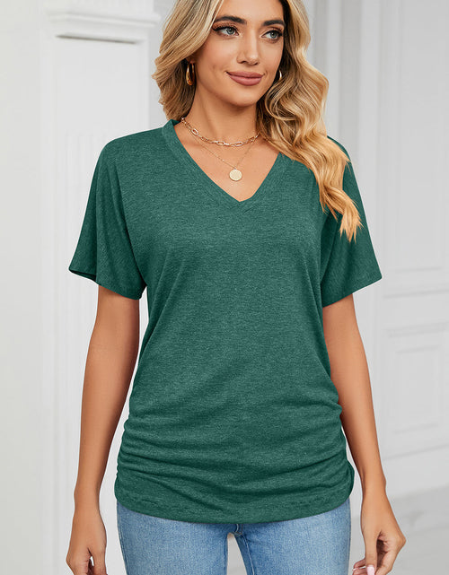 Load image into Gallery viewer, Ruched V-Neck Short Sleeve T-Shirt
