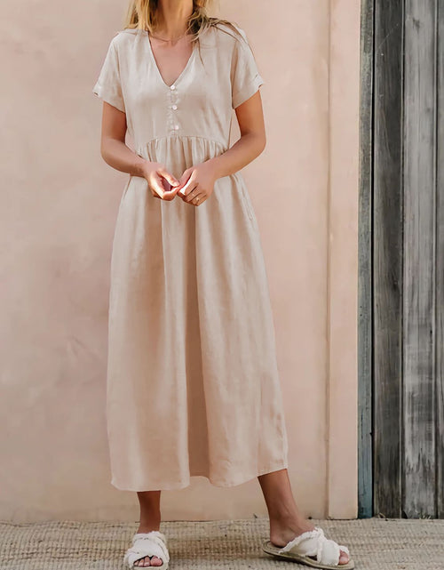 Load image into Gallery viewer, Perfee V-Neck Short Sleeve Midi Dress
