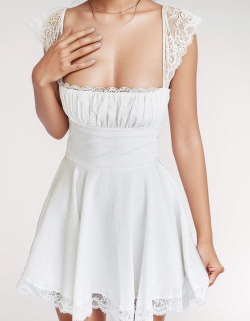 Load image into Gallery viewer, Lace Detail Square Neck Cap Sleeve Mini Dress
