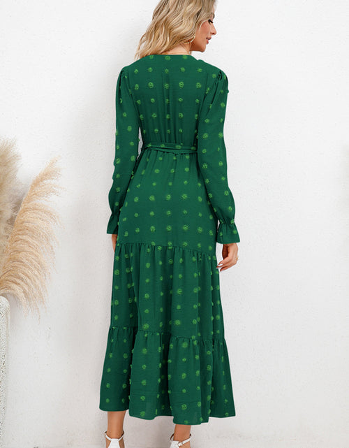 Load image into Gallery viewer, Swiss Dot Tied Surplice Flounce Sleeve Dress
