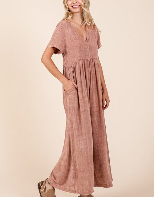 Load image into Gallery viewer, Mittoshop Mineral Wash Short Sleeve Flowy Wide Leg Jumpsuit
