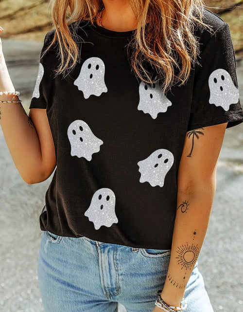 Load image into Gallery viewer, Glitter Ghost Round Neck Short Sleeve T-Shirt
