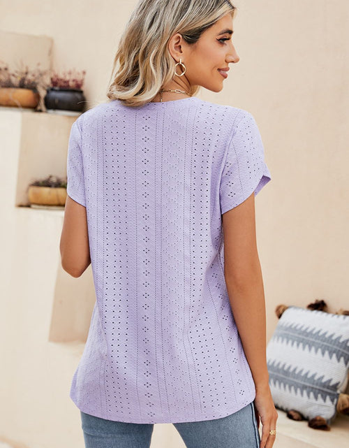Load image into Gallery viewer, Eyelet Petal Sleeve V-Neck Knit Top
