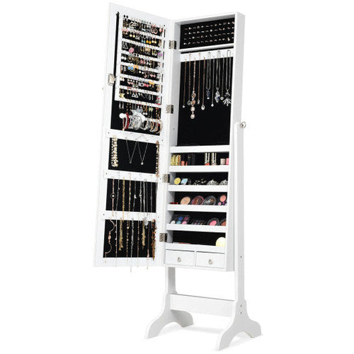 Load image into Gallery viewer, Lockable Mirrored Jewelry Cabinet Armoire Storage Organizer Box-White
