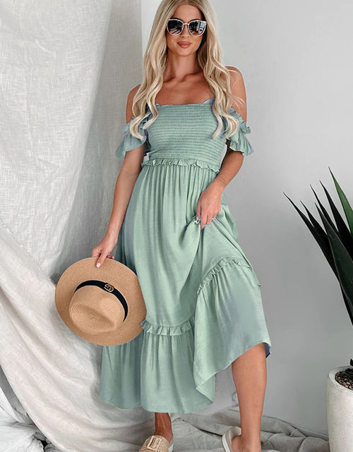 Load image into Gallery viewer, Perfee Frill Smocked Off-Shoulder Ruffle Sleeve Dress
