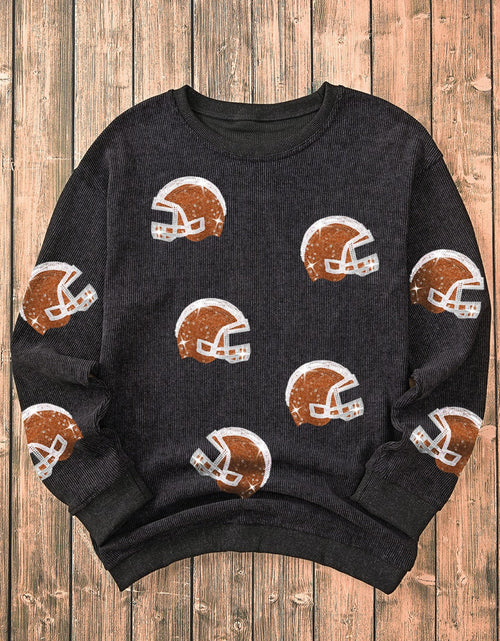 Load image into Gallery viewer, Sequin Helmet Round Neck Long Sleeve Sweatshirt
