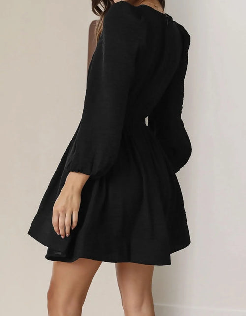 Load image into Gallery viewer, Ruched V-Neck Balloon Sleeve Mini Dress
