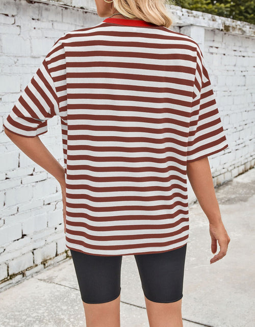 Load image into Gallery viewer, Lovelet Striped Round Neck Half Sleeve T-Shirt
