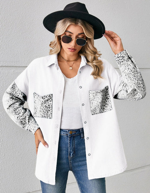 Load image into Gallery viewer, Leopard Button Up Denim Jacket
