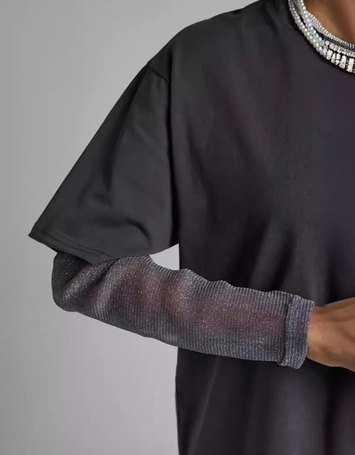 Load image into Gallery viewer, Faux Layered Round Neck Mesh Sleeve Top
