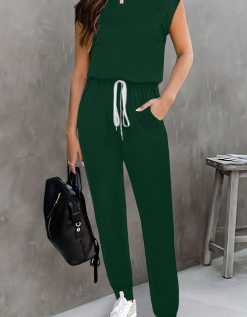 Load image into Gallery viewer, Drawstring Round Neck Sleeveless Jumpsuit
