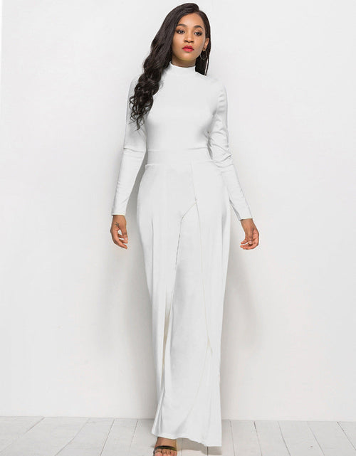 Load image into Gallery viewer, Long Sleeve Mock Neck Wide Leg Jumpsuit
