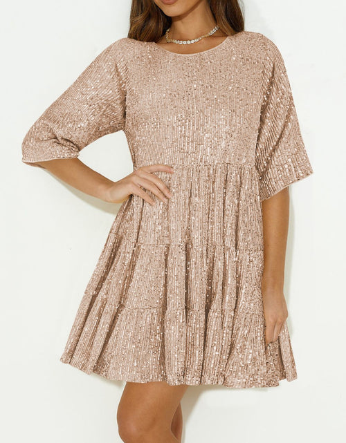 Load image into Gallery viewer, Sequin Round Neck Half Sleeve Mini Dress
