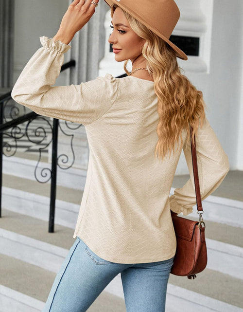 Load image into Gallery viewer, Round Neck Flounce Sleeve Blouse
