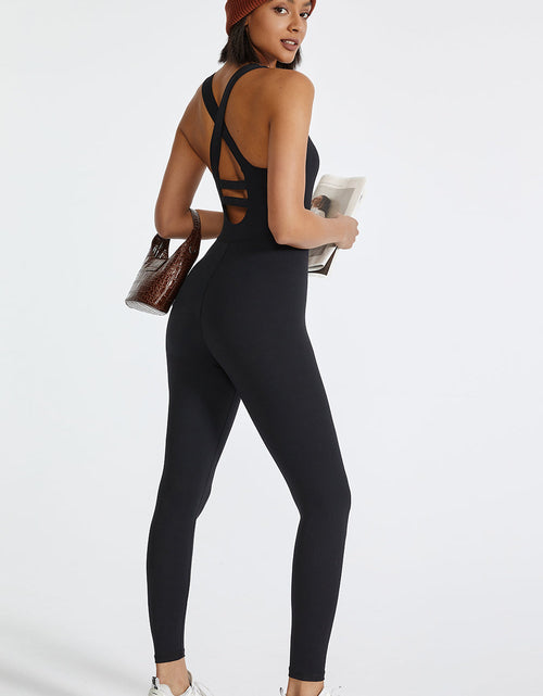 Load image into Gallery viewer, Crisscross Back Wide Strap Active Jumpsuit
