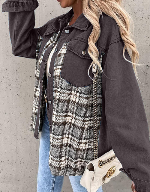 Load image into Gallery viewer, Plaid Button Up Dropped Shoulder Jacket
