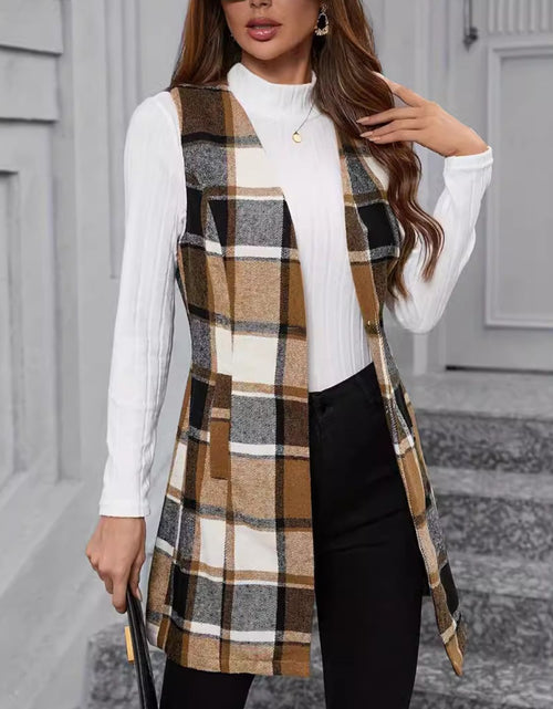 Load image into Gallery viewer, Plaid V-Neck Vest Coat
