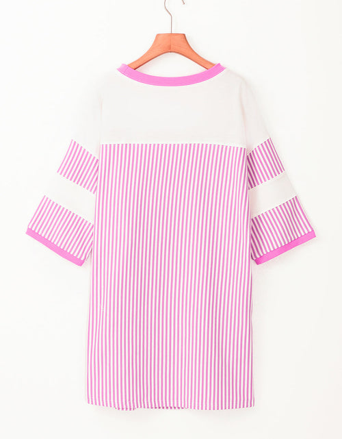 Load image into Gallery viewer, Striped Round Neck Three-Quarter Sleeve Mini Dress
