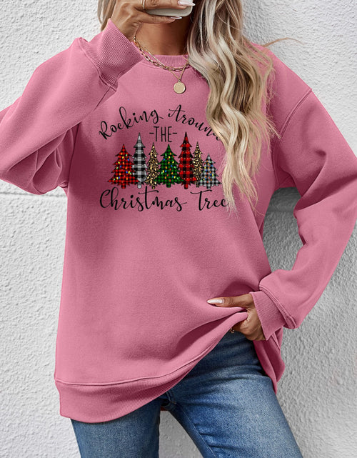 Load image into Gallery viewer, Christmas Tree Graphic Round Neck Sweatshirt
