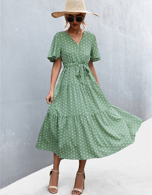 Load image into Gallery viewer, Printed V-Neck Flutter Sleeve Belted Dress
