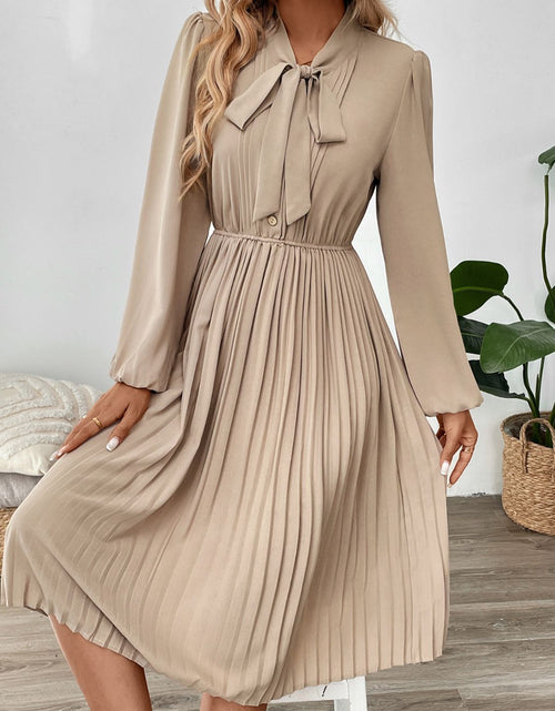 Load image into Gallery viewer, Perfee Pleated Tie Neck Long Sleeve Dress
