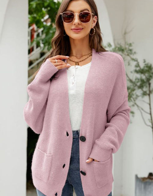 Load image into Gallery viewer, Waffle-Knit Dropped Shoulder Cardigan
