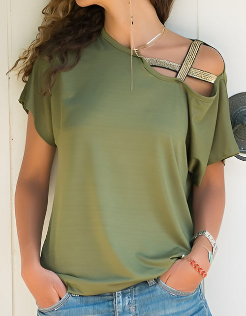 Load image into Gallery viewer, Asymmetrical Neck Short Sleeve T-Shirt
