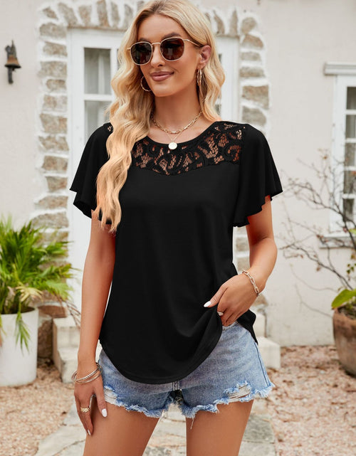 Load image into Gallery viewer, Lace Detail Round Neck Short Sleeve T-Shirt
