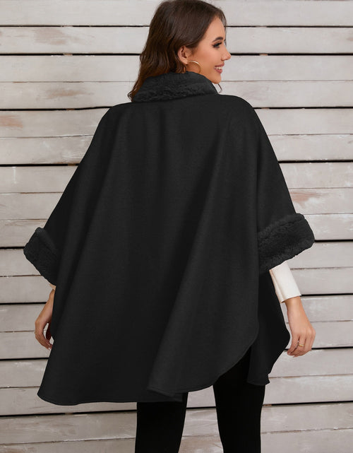 Load image into Gallery viewer, Fuzzy Trim Long Sleeve Poncho
