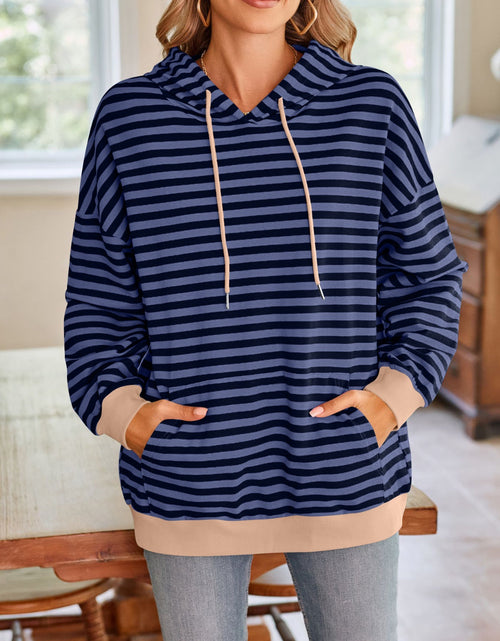 Load image into Gallery viewer, Lovelet Drawstring Striped Long Sleeve Hoodie
