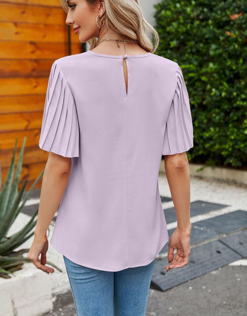 Load image into Gallery viewer, Pleated Flutter Sleeve Round Neck Blouse
