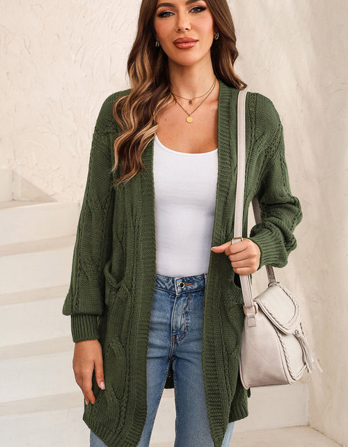 Load image into Gallery viewer, Cable-Knit Dropped Shoulder Slit Cardigan
