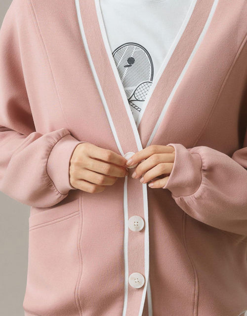 Load image into Gallery viewer, Contrast Trim V Neck Button Up Cardigan
