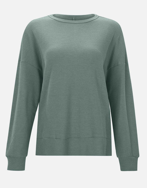 Load image into Gallery viewer, Side Slit Round Neck Long Sleeve T-Shirt
