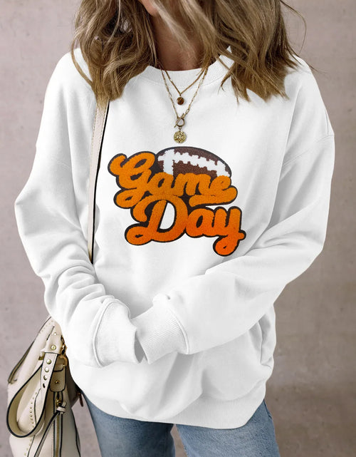 Load image into Gallery viewer, GAME DAY Football Round Neck Long Sleeve Sweatshirt
