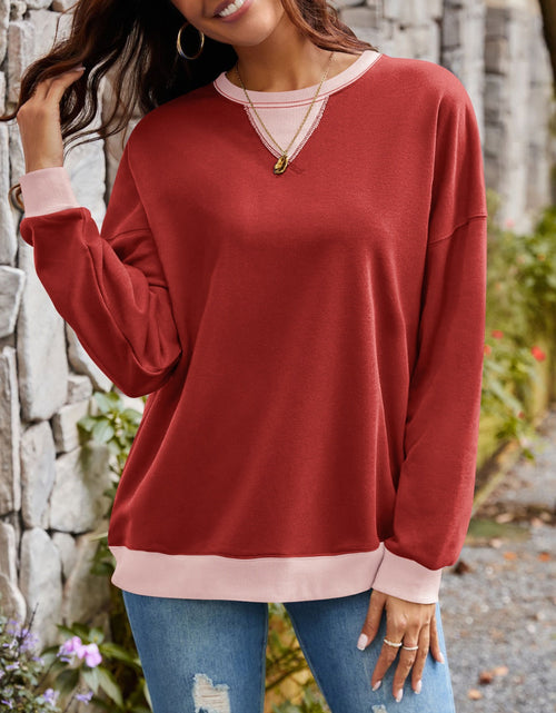 Load image into Gallery viewer, Lovelet Contrast Round Neck Long Sleeve Sweatshirt
