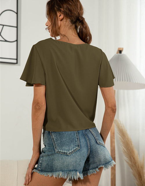 Load image into Gallery viewer, Decorative Button V-Neck Tied Blouse
