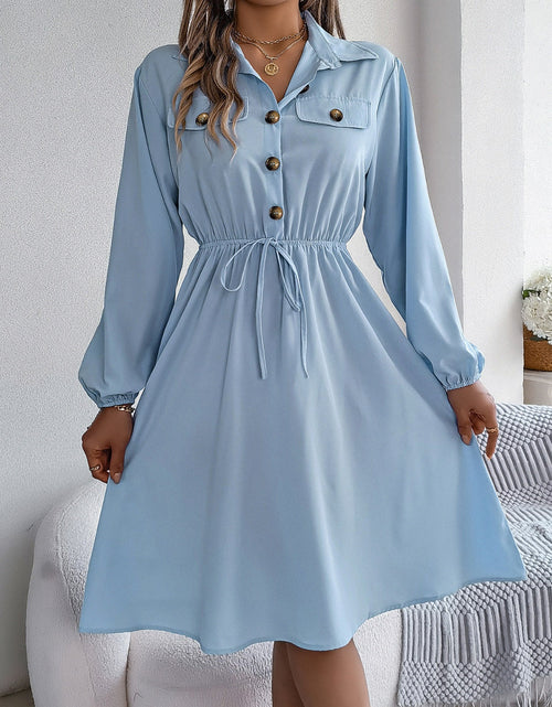 Load image into Gallery viewer, Collared Neck Long Sleeve Dress with Pockets

