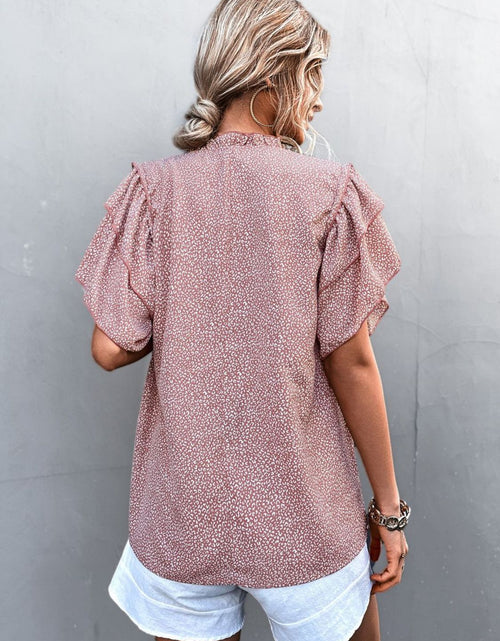 Load image into Gallery viewer, Printed Flutter Sleeve V-Neck Top
