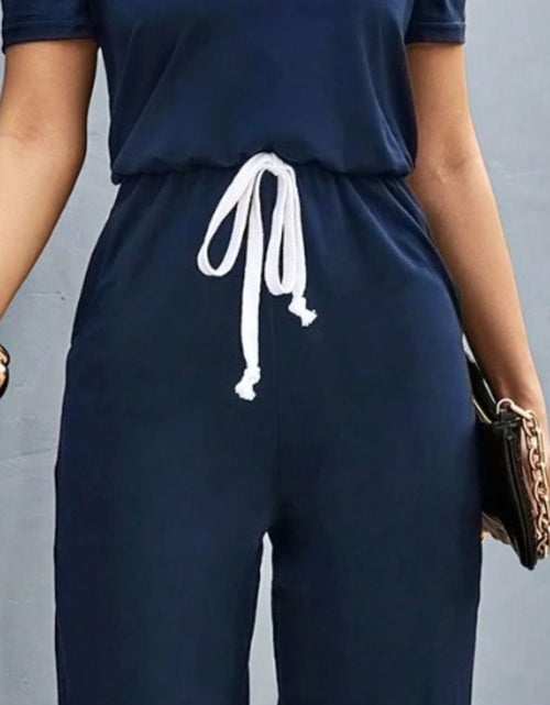 Load image into Gallery viewer, Round Neck Short Sleeve Jumpsuit
