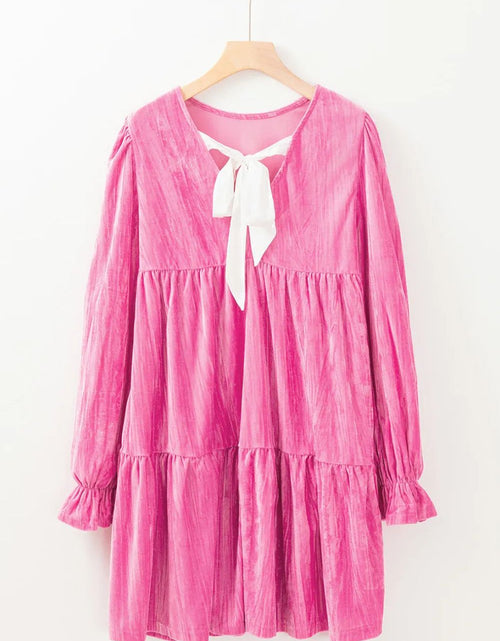 Load image into Gallery viewer, Tied Round Neck Flounce Sleeve Mini Dress
